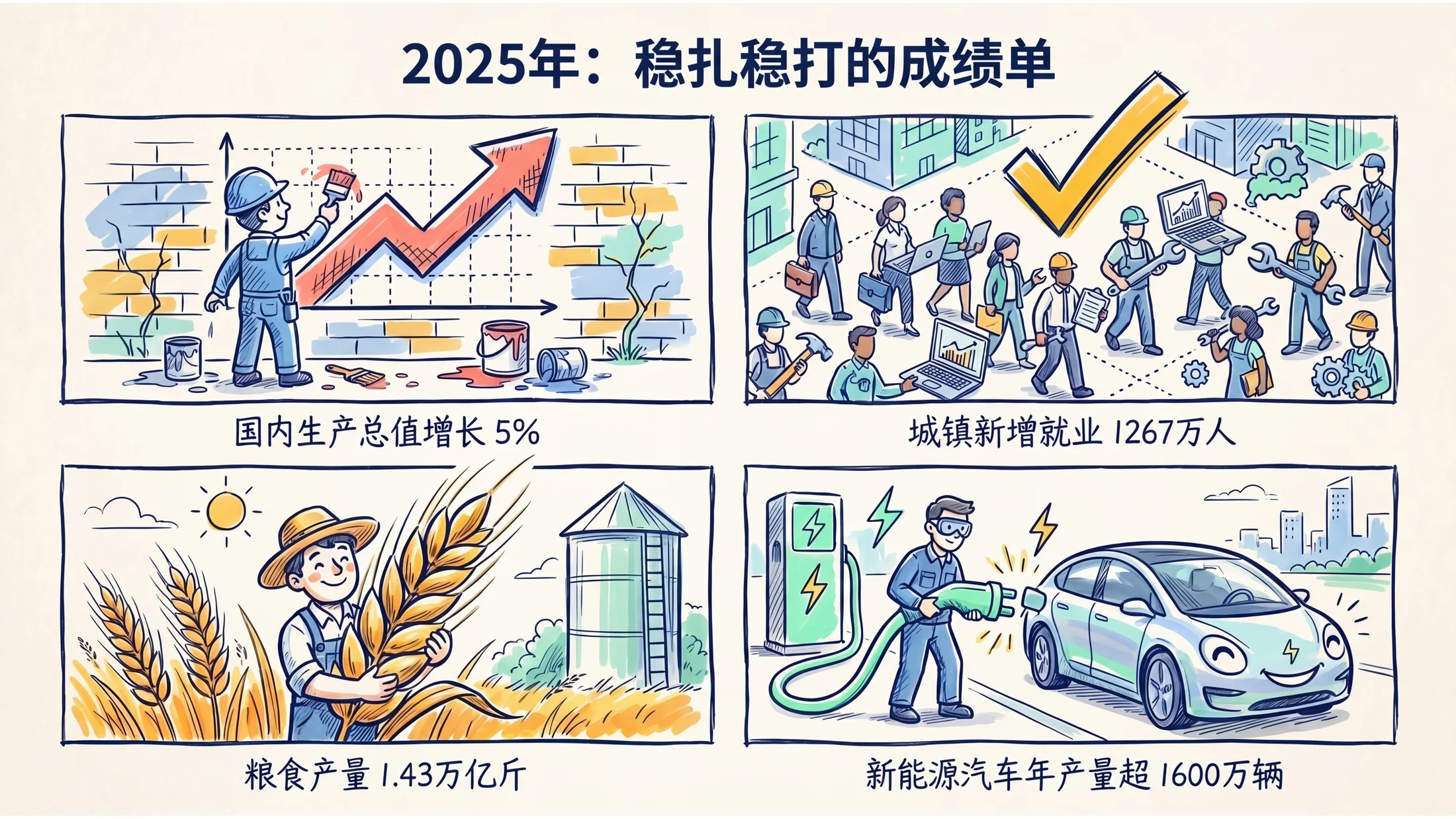 草图扁平手绘风格政府工作报告PPT - 预览图1