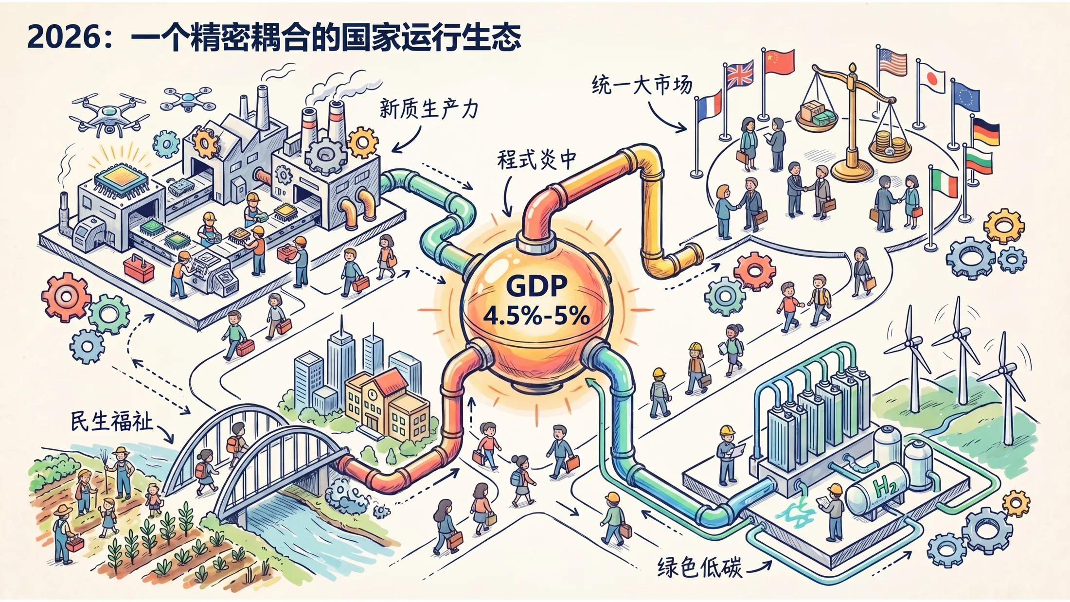 草图扁平手绘风格政府工作报告PPT - 预览图12