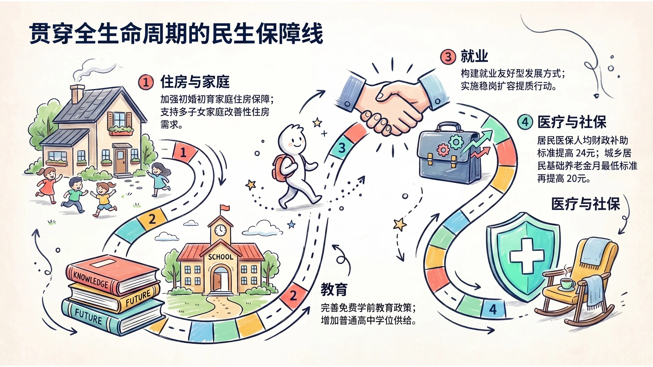 草图扁平手绘风格政府工作报告PPT - 预览图10