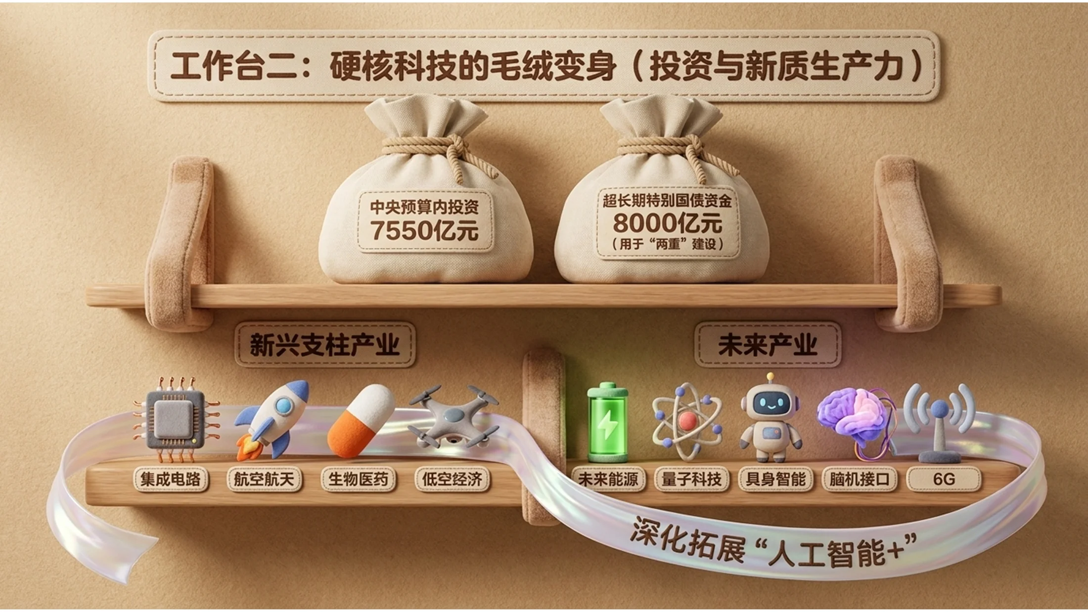 可爱卡通毛绒玩偶风格政府工作报告PPT - 预览图9