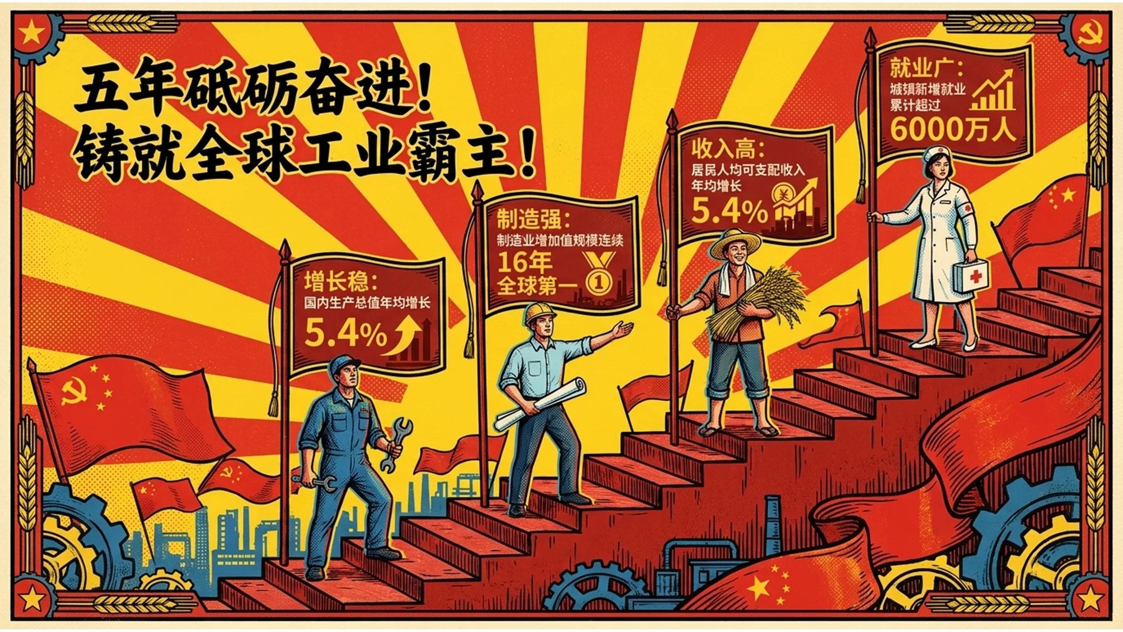 红色革命时代大字报风格政府工作报告PPT - 预览图5
