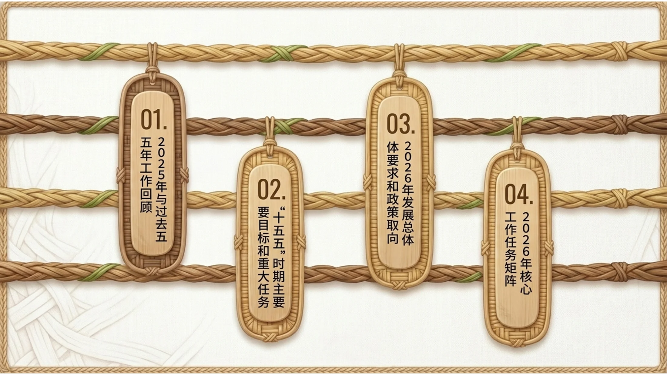 自然藤编纹理风格政府工作报告PPT - 预览图2