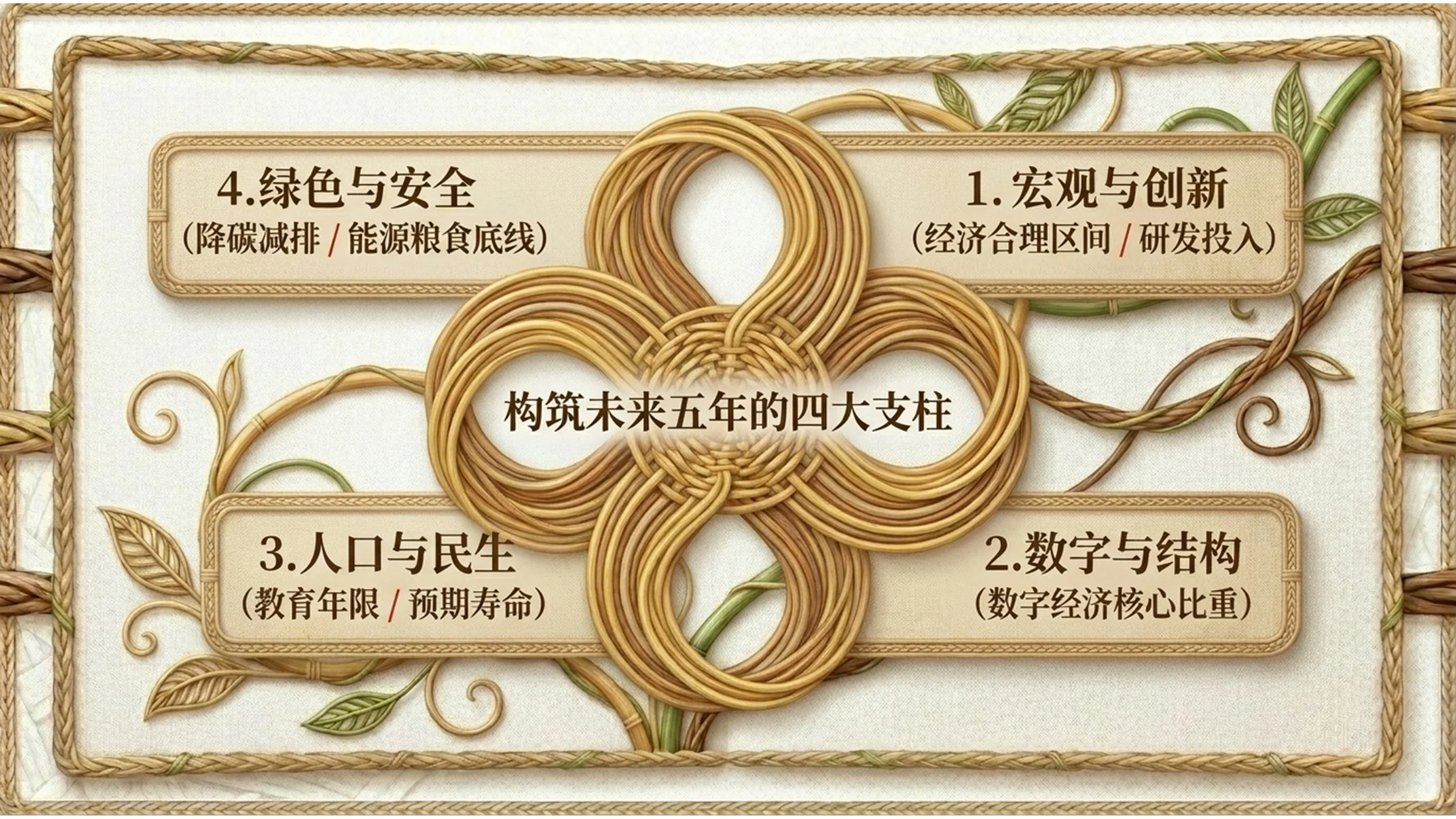 自然藤编纹理风格政府工作报告PPT - 预览图9