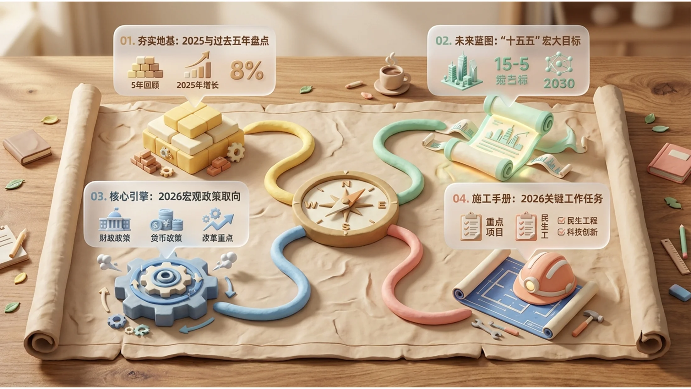 3D黏土可爱卡通风格政府工作报告PPT - 预览图1