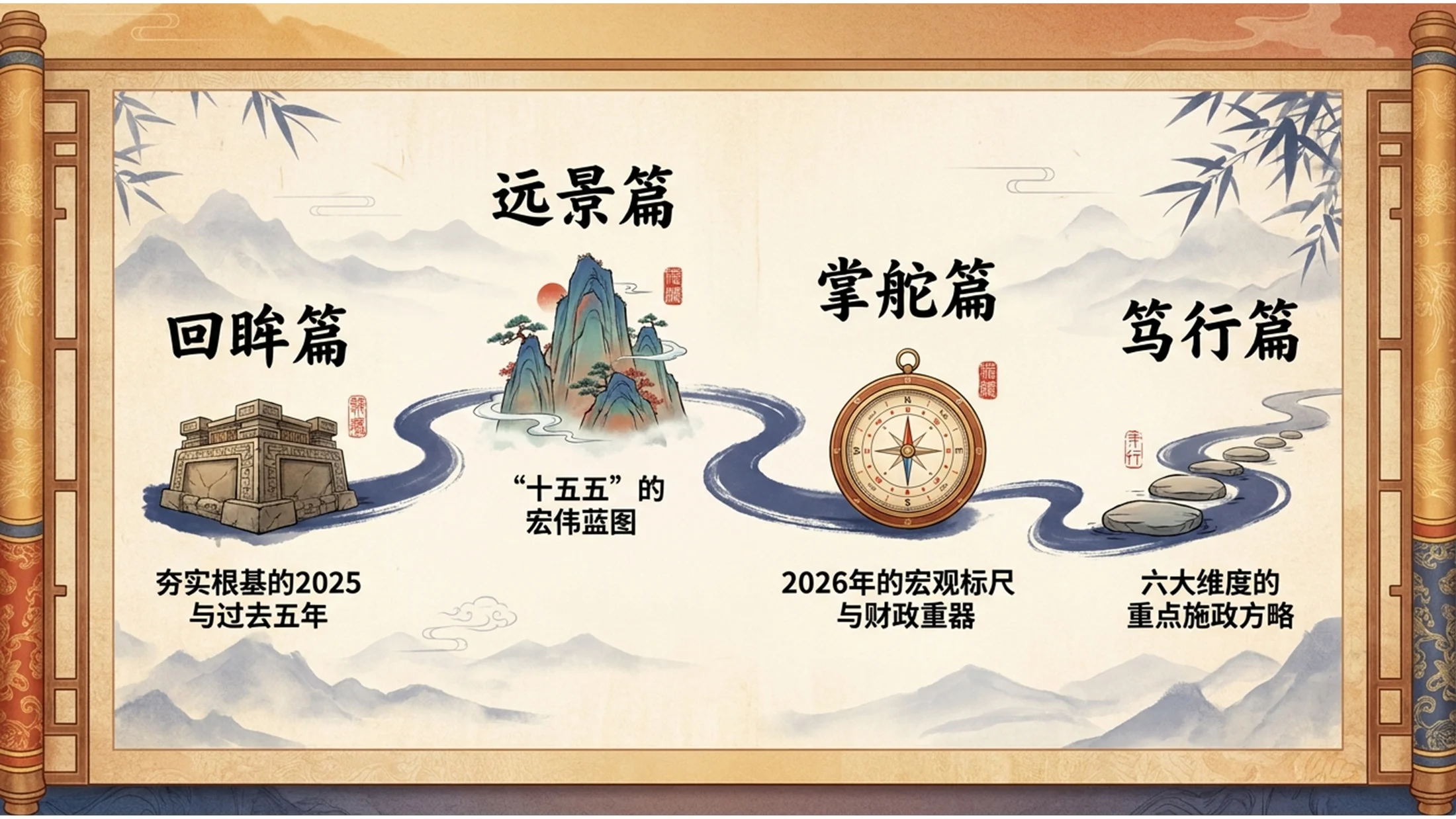 中国传统古籍卷轴风格政府工作报告PPT - 预览图1