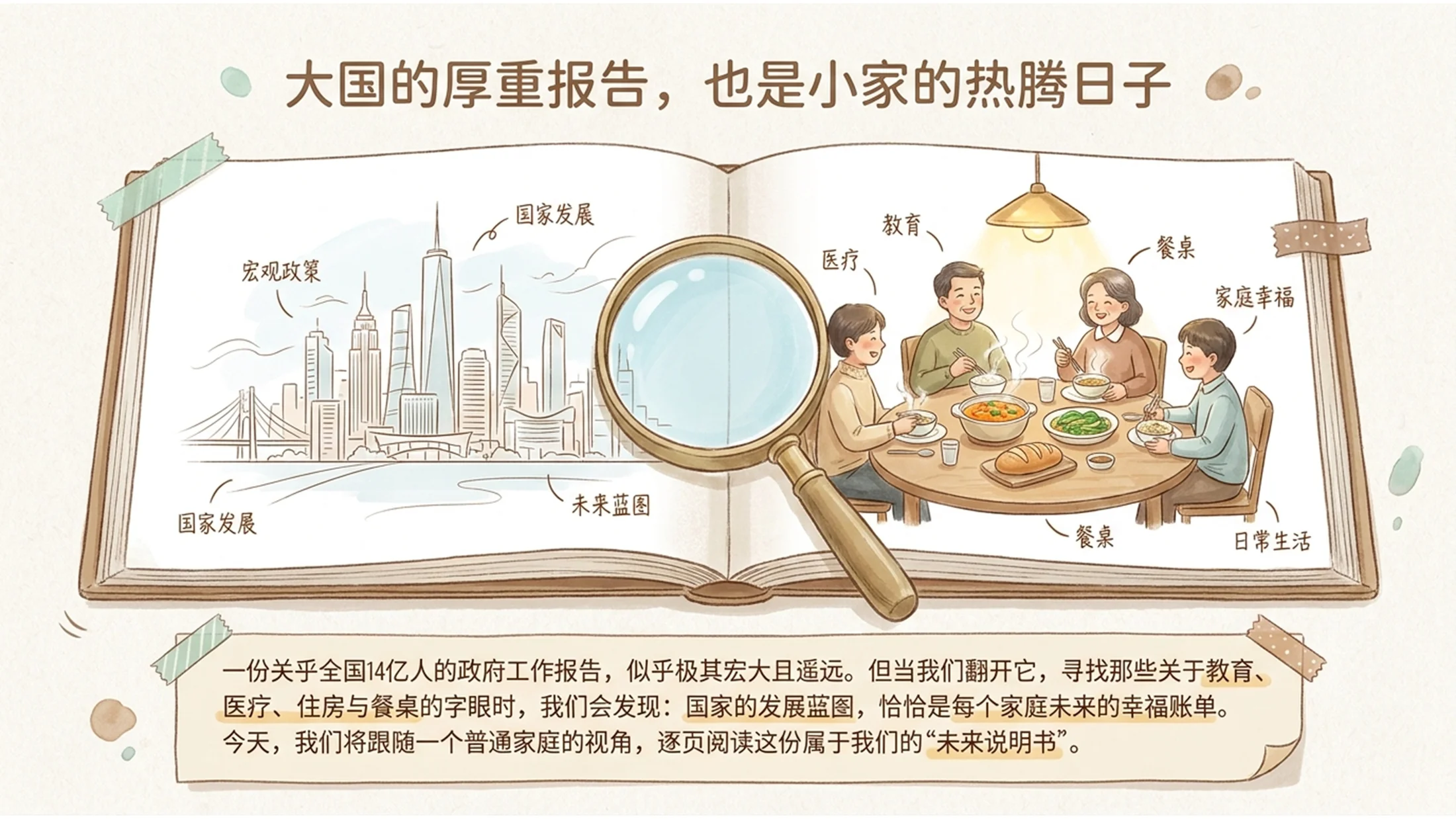 中国彩色简笔插画风格政府工作报告PPT - 预览图1