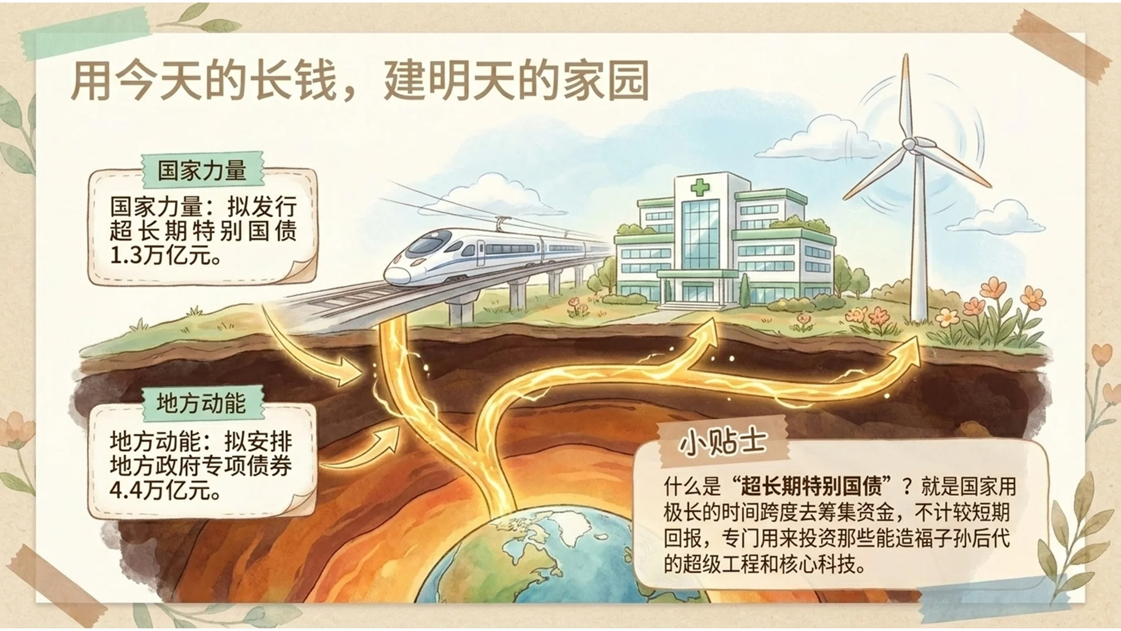 中国彩色简笔插画风格政府工作报告PPT - 预览图13