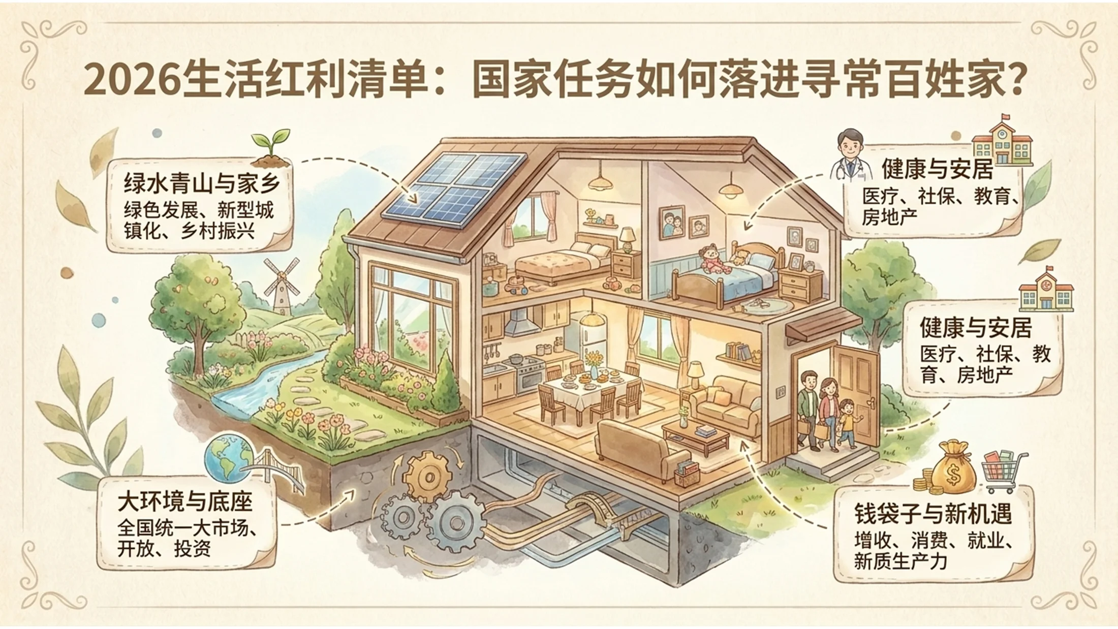中国彩色简笔插画风格政府工作报告PPT - 预览图14