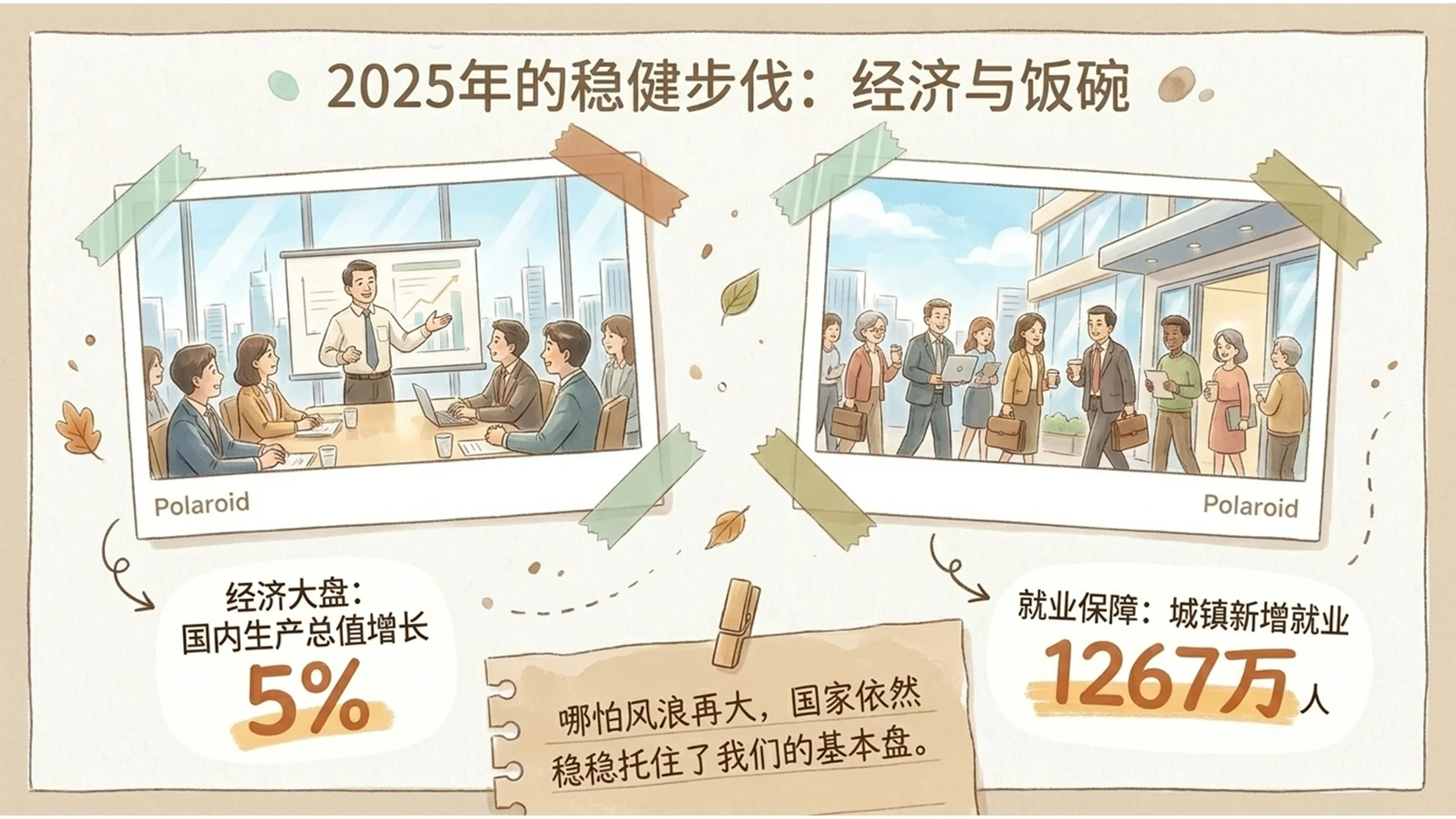 中国彩色简笔插画风格政府工作报告PPT - 预览图3