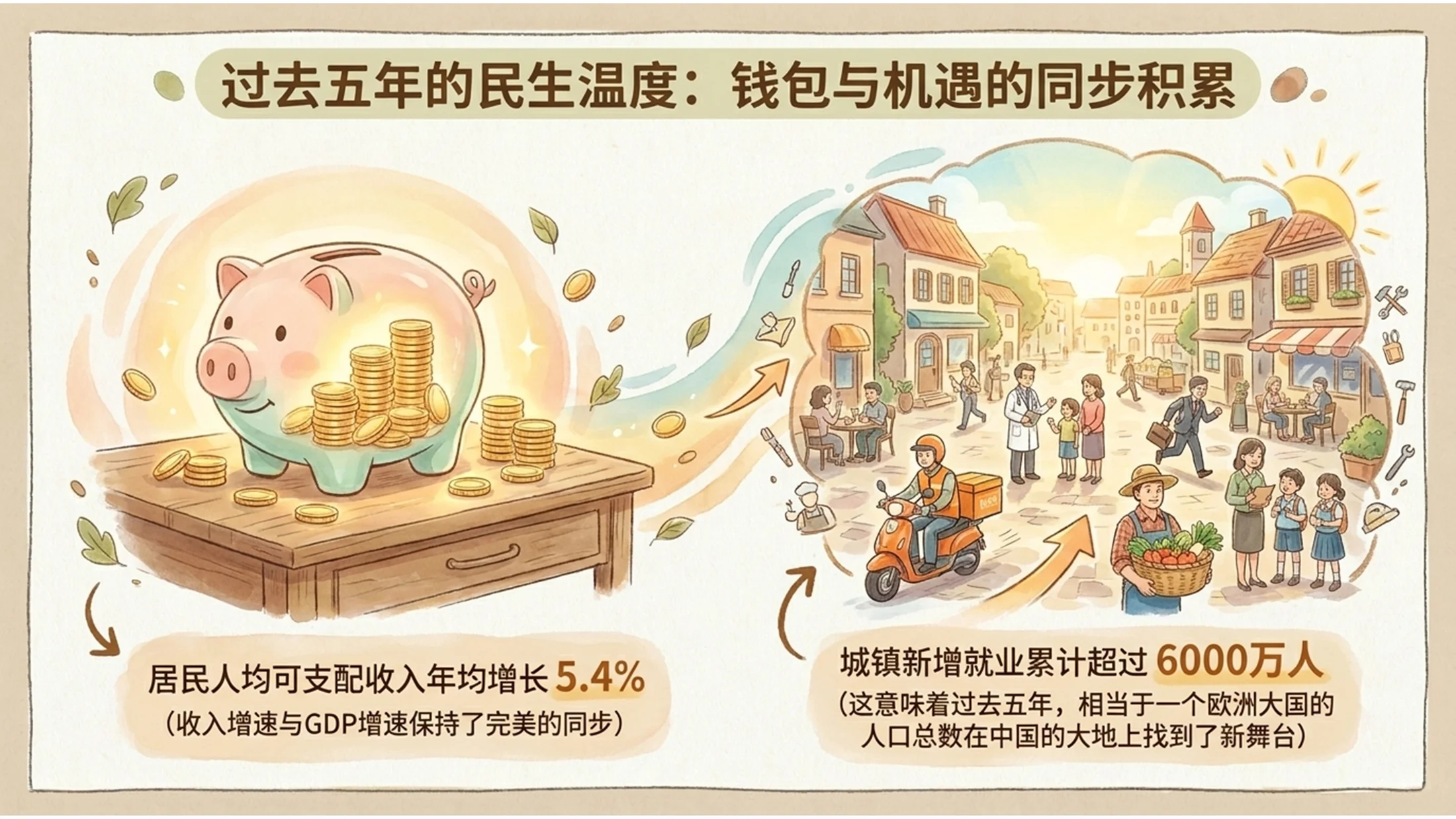 中国彩色简笔插画风格政府工作报告PPT - 预览图6