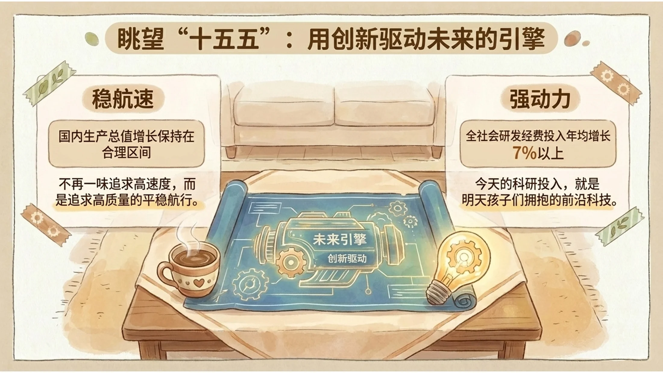 中国彩色简笔插画风格政府工作报告PPT - 预览图7