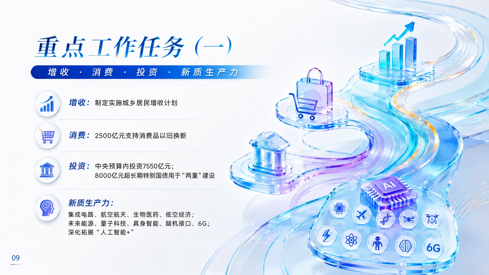 现代国潮彩色玻璃质感政府工作报告PPT - 预览图8