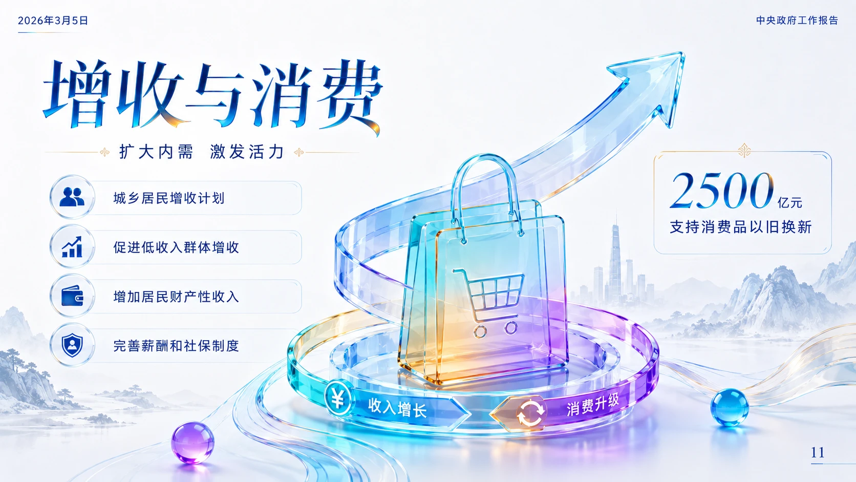 现代国潮彩色玻璃质感政府工作报告PPT - 预览图10