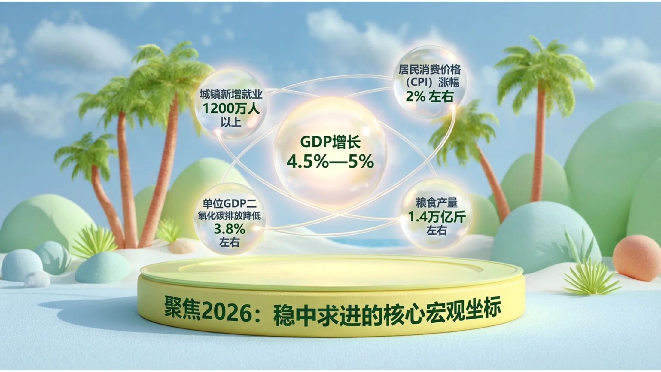 C4D渲染绿色热带椰子风光政府工作报告PPT - 预览图3