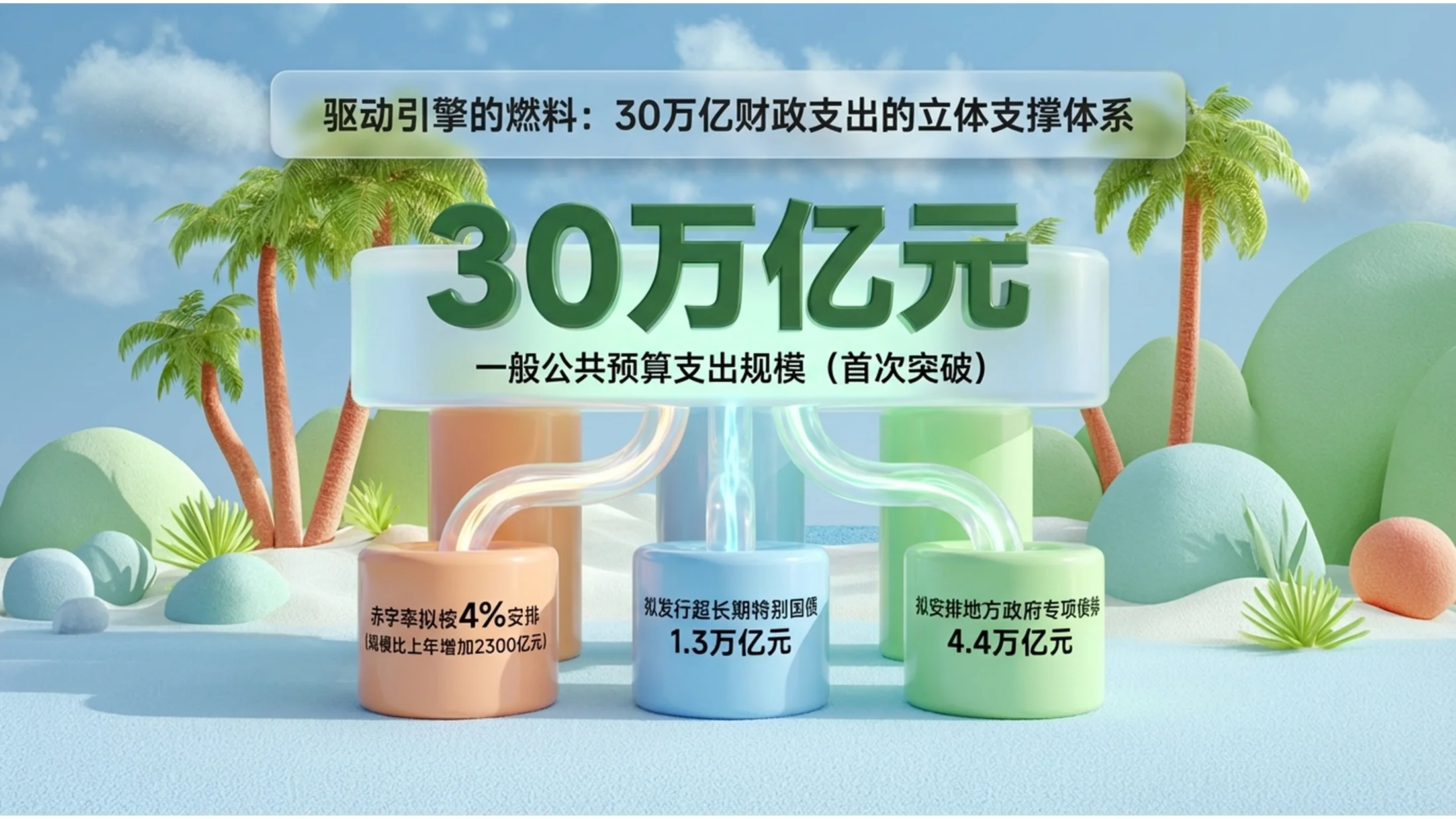 C4D渲染绿色热带椰子风光政府工作报告PPT - 预览图4