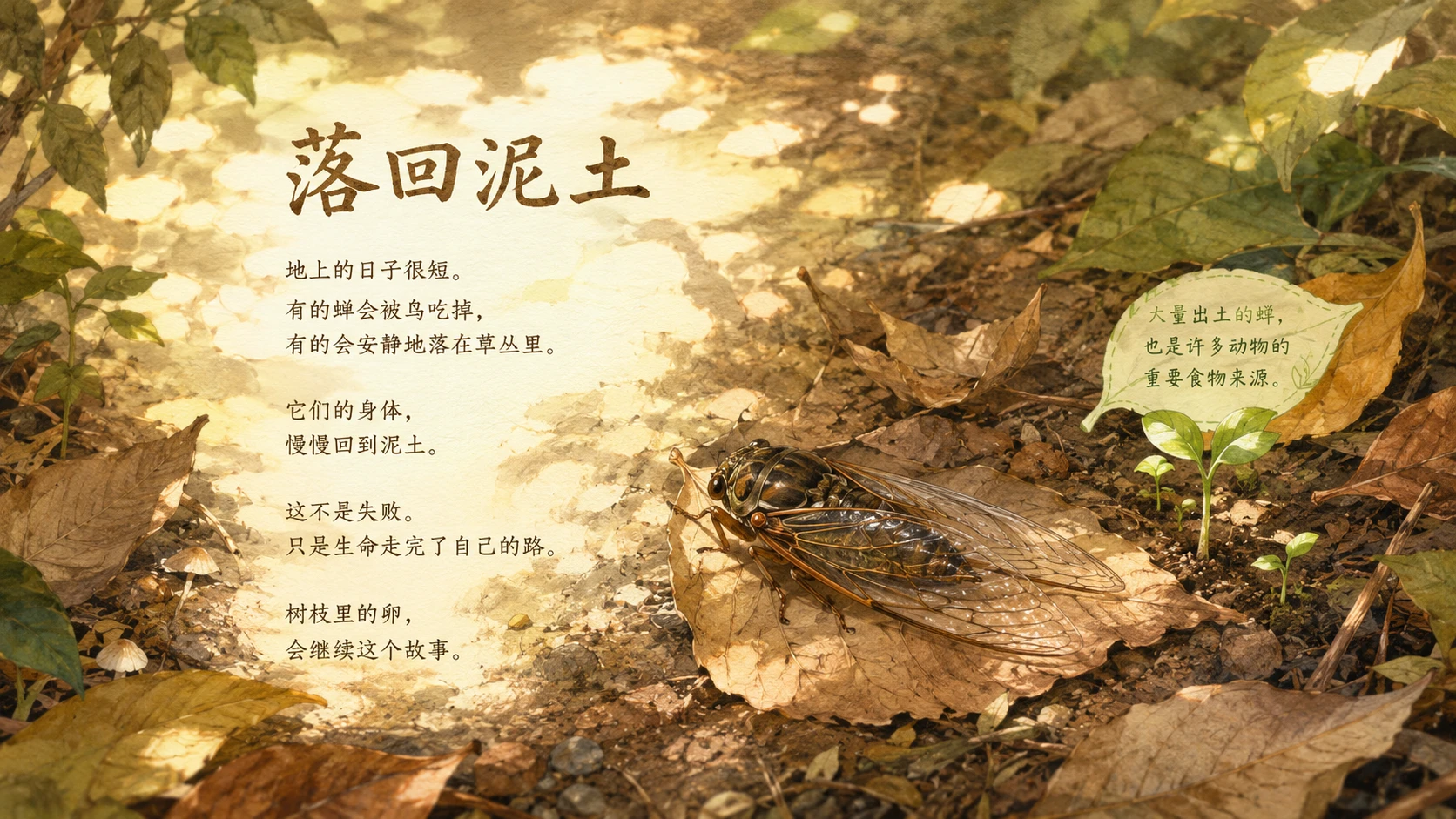 一生·蝉｜自然绘本风生命故事PPT - 预览图12