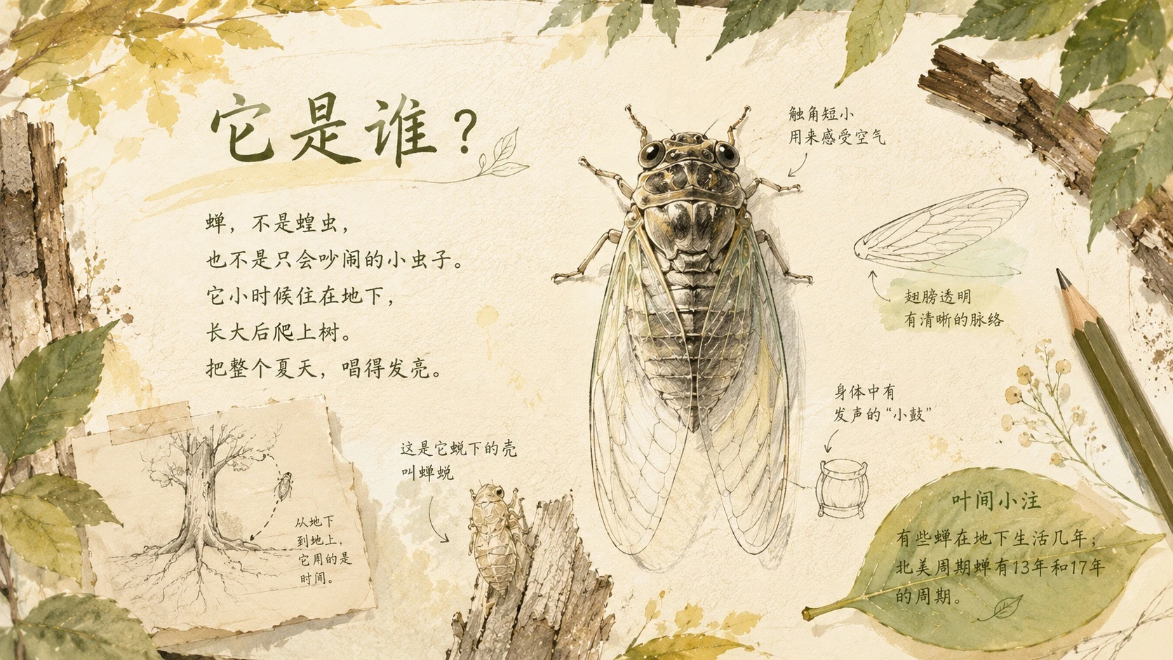 一生·蝉｜自然绘本风生命故事PPT - 预览图2