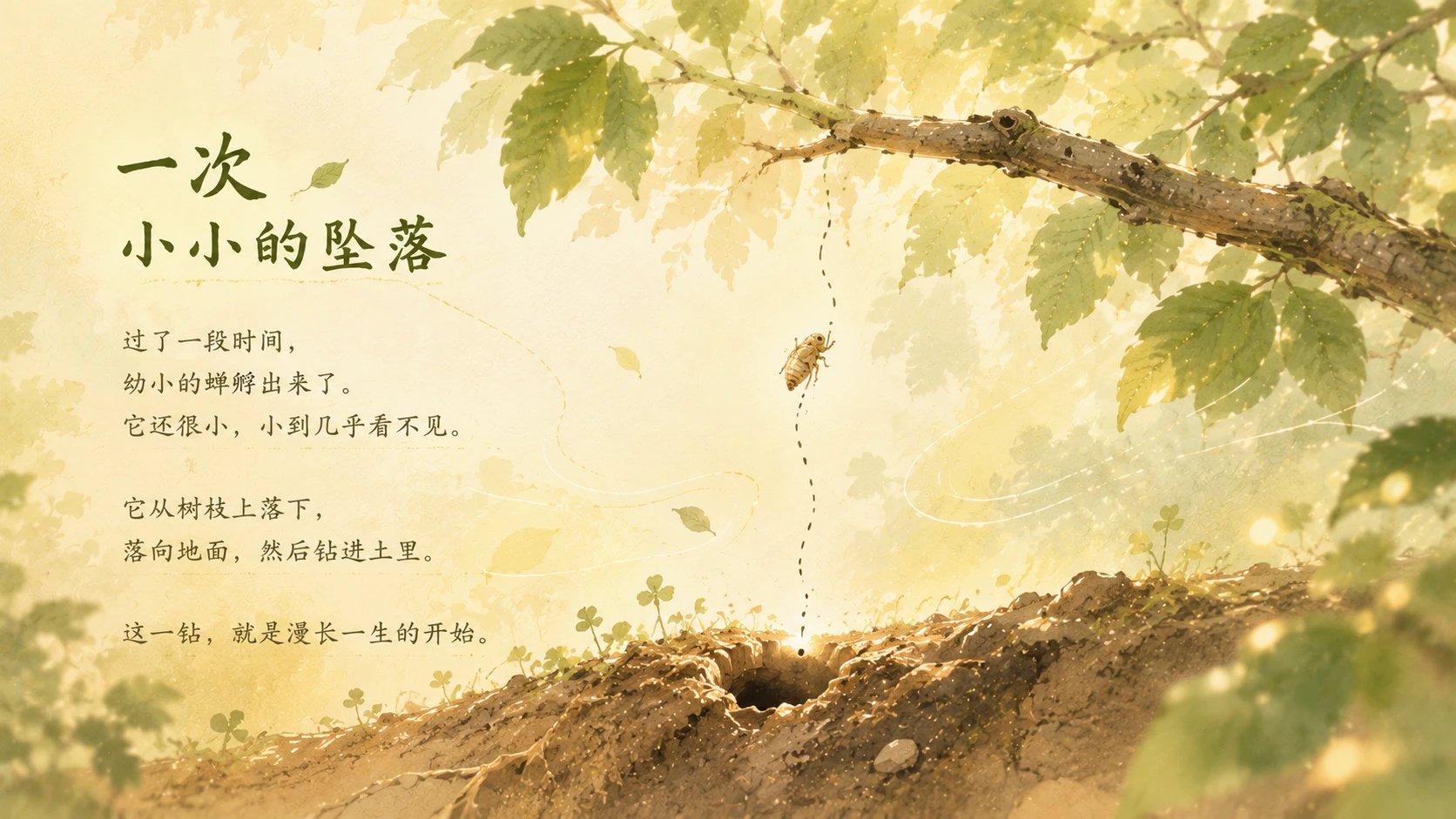 一生·蝉｜自然绘本风生命故事PPT - 预览图4
