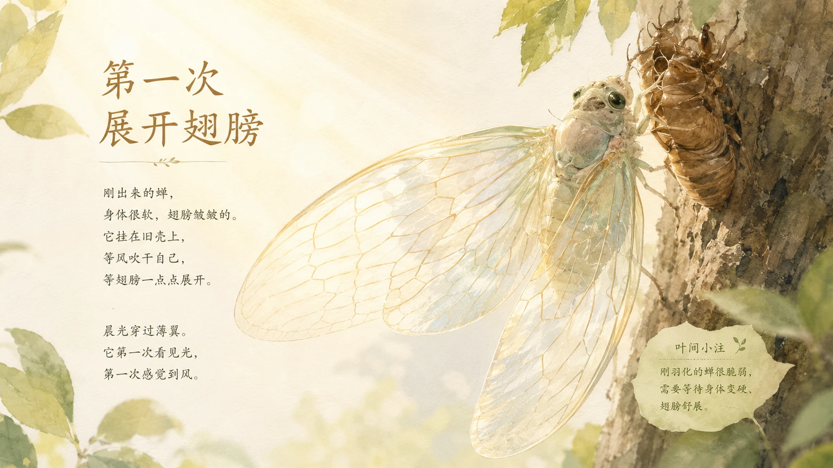 一生·蝉｜自然绘本风生命故事PPT - 预览图9