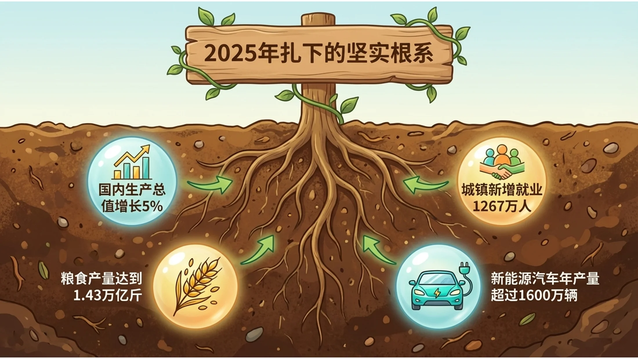 手绘创意插画树木生长政府工作报告PPT - 预览图1