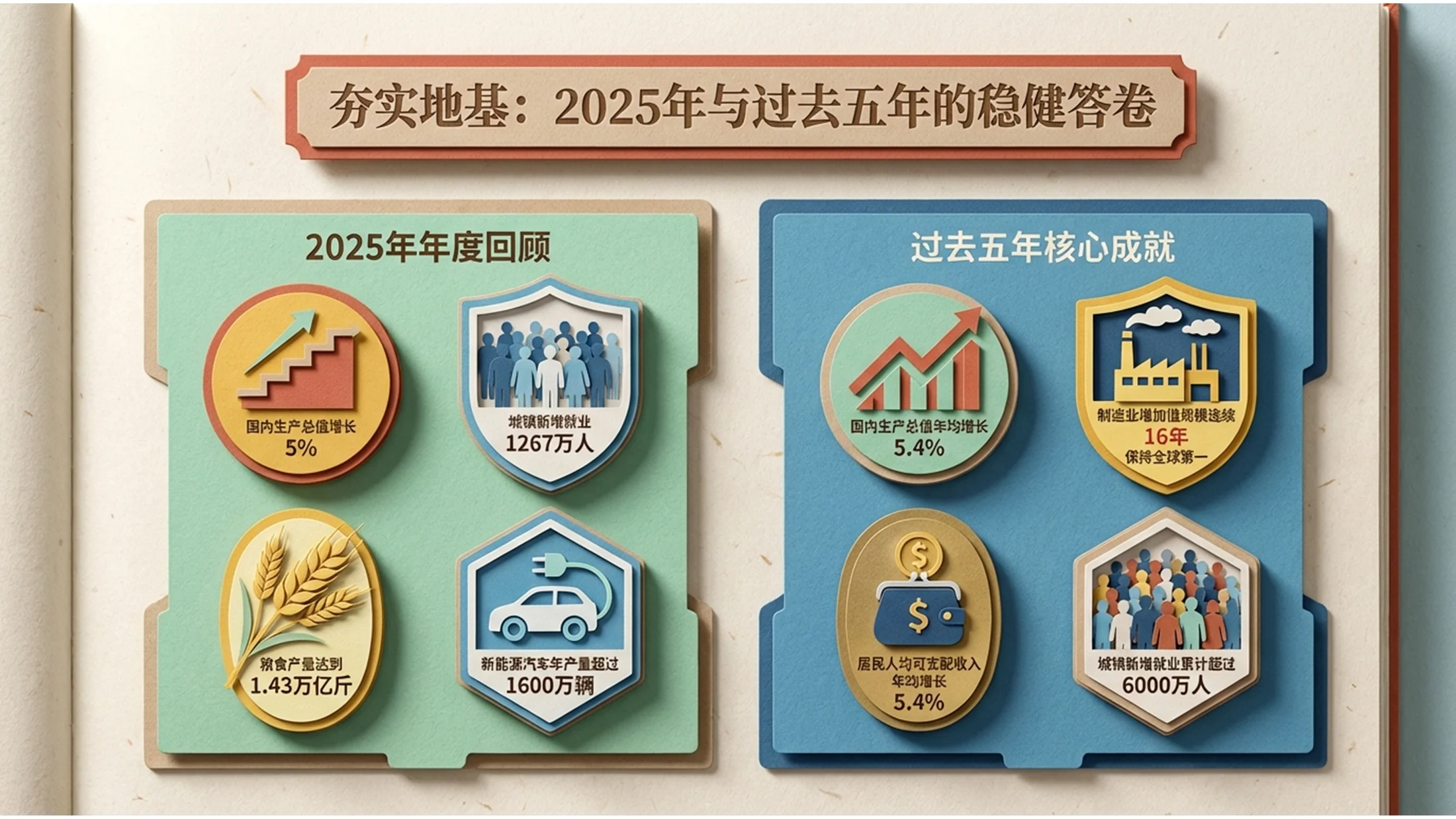 彩色现代剪纸折纸风格政府工作报告PPT - 预览图1