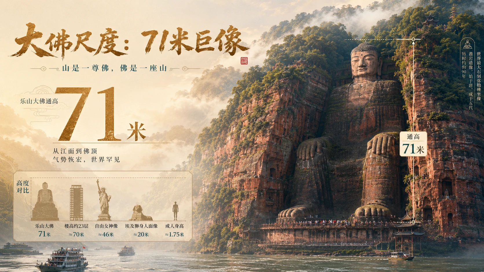 万物知识图鉴系列作品PPT——乐山大佛【4K】 - 预览图3