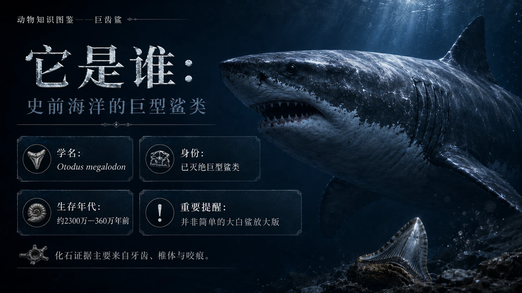 万物知识图鉴系列作品PPT——巨齿鲨【4K】 - 预览图1