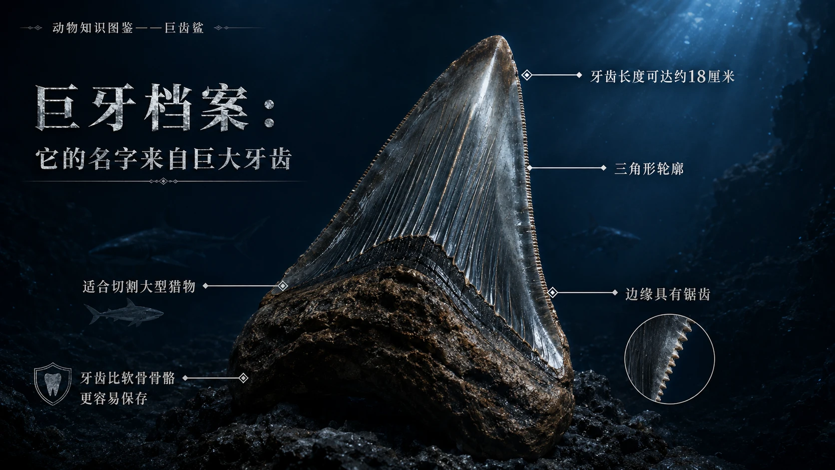 万物知识图鉴系列作品PPT——巨齿鲨【4K】 - 预览图3