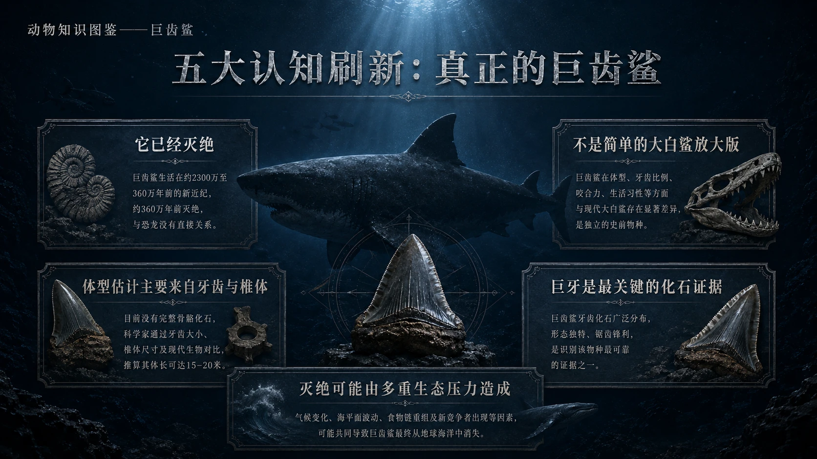 万物知识图鉴系列作品PPT——巨齿鲨【4K】 - 预览图8