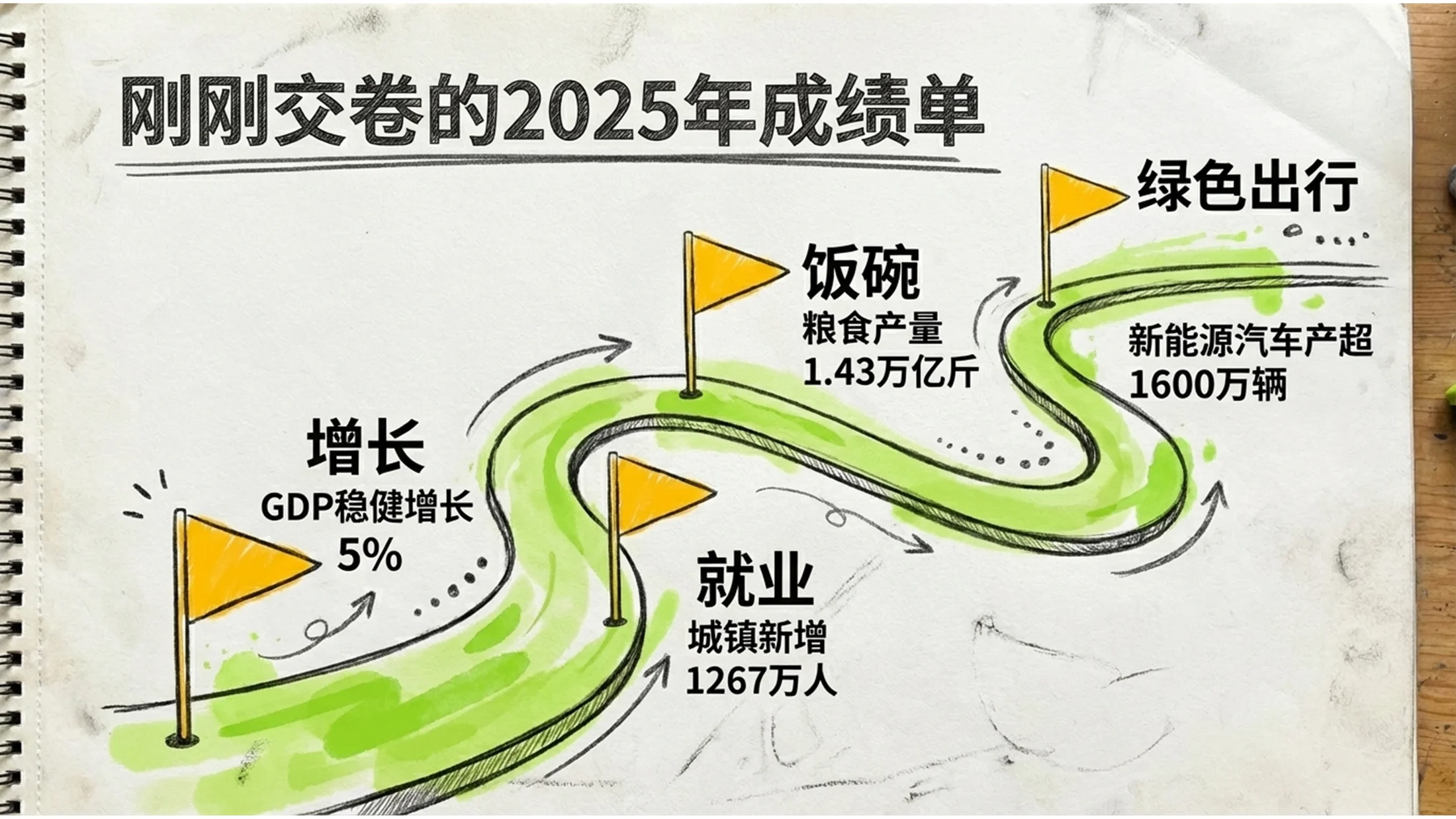 手绘速写手账涂鸦风政府工作报告PPT - 预览图3