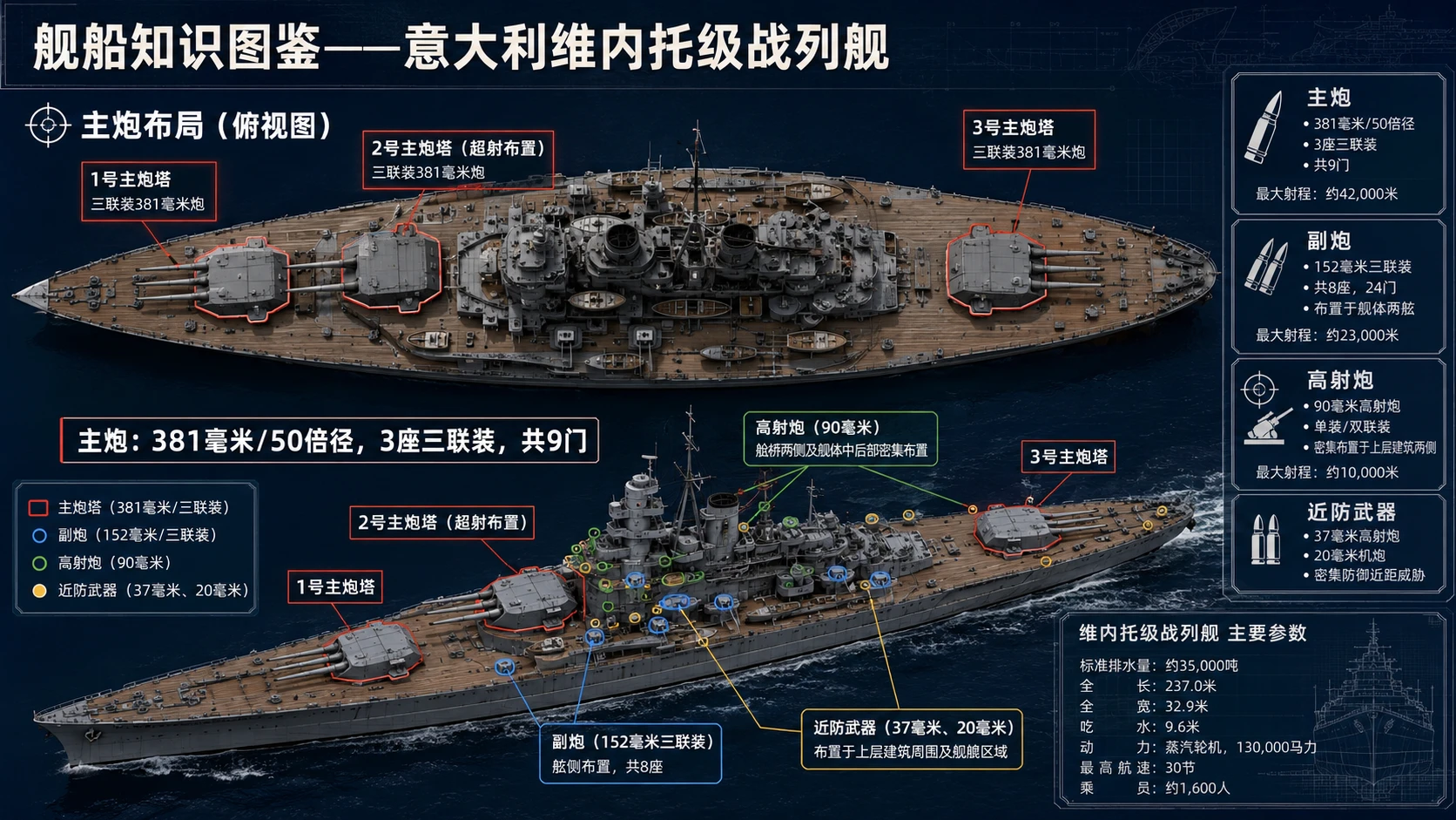 万物知识图鉴系列作品PPT——意大利维内托级战列舰【4K】 - 预览图3
