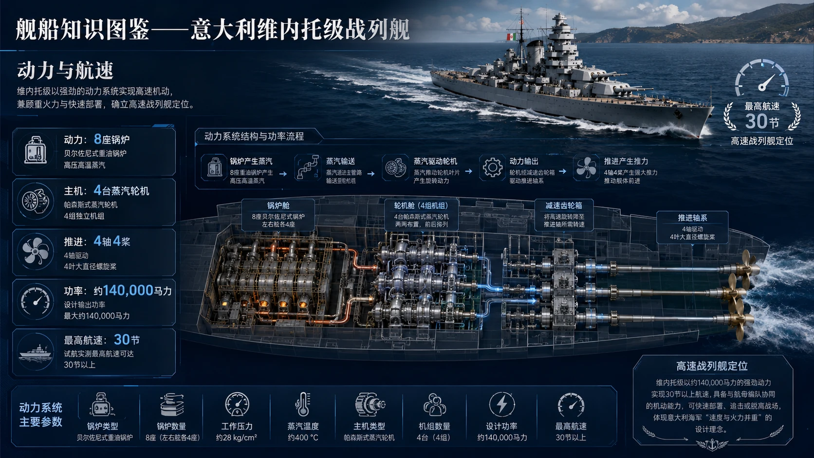 万物知识图鉴系列作品PPT——意大利维内托级战列舰【4K】 - 预览图5