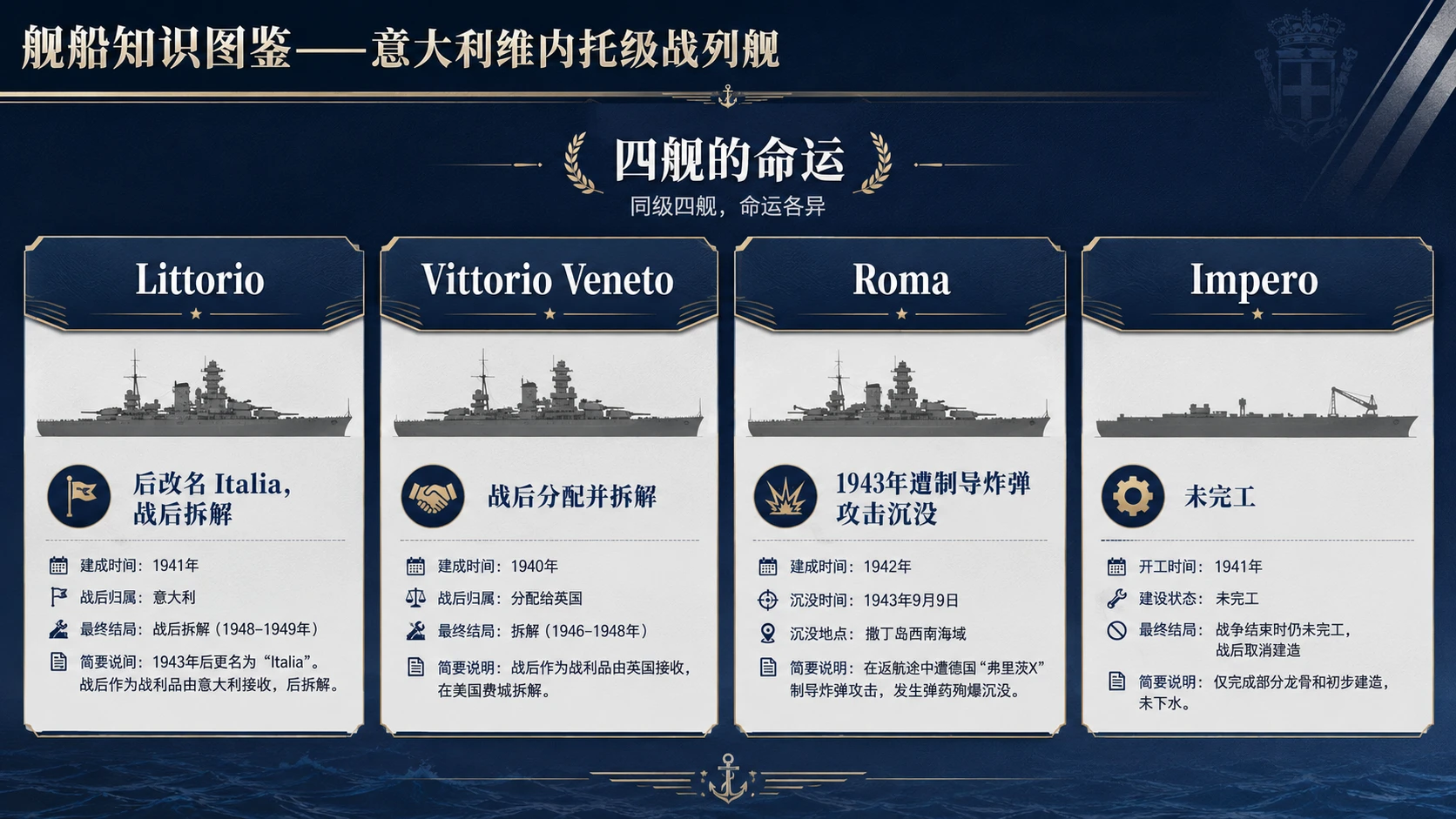 万物知识图鉴系列作品PPT——意大利维内托级战列舰【4K】 - 预览图6