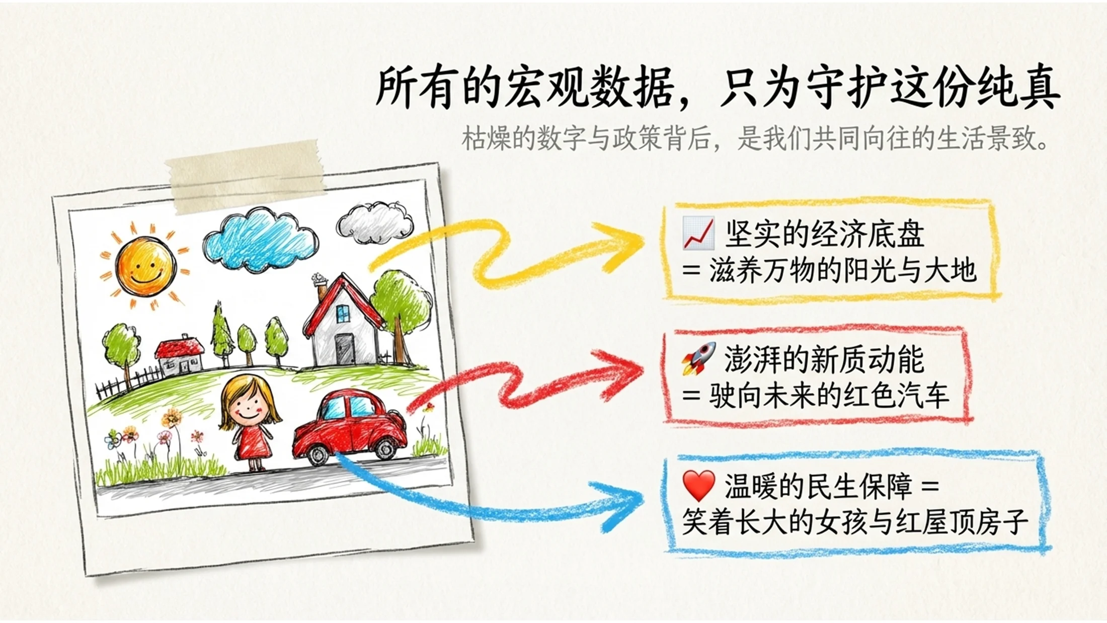 儿童蜡笔手绘风彩铅涂鸦政府工作报告PPT - 预览图1