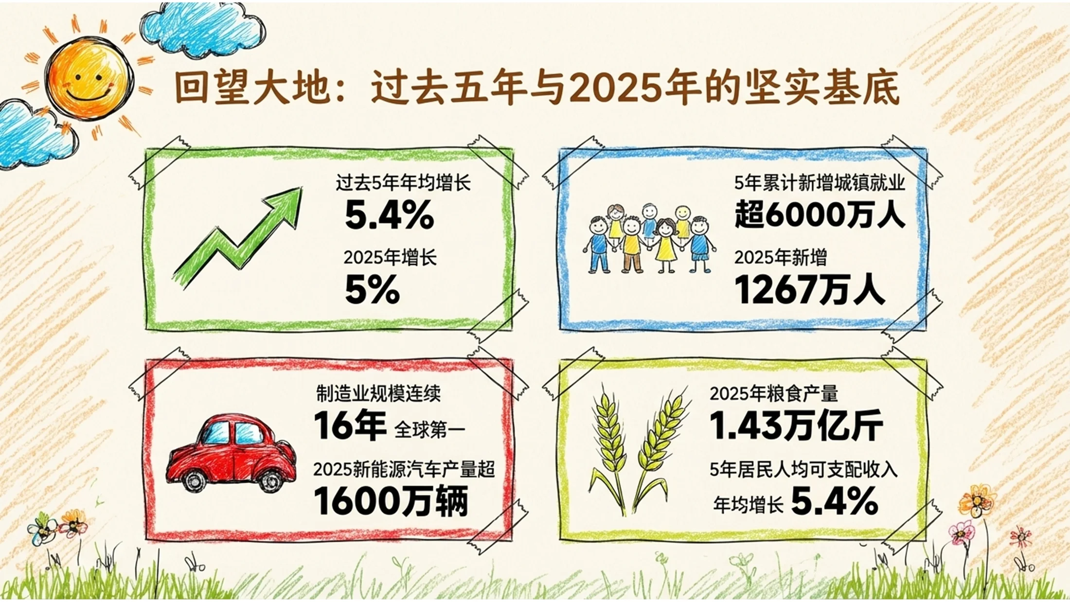 儿童蜡笔手绘风彩铅涂鸦政府工作报告PPT - 预览图2