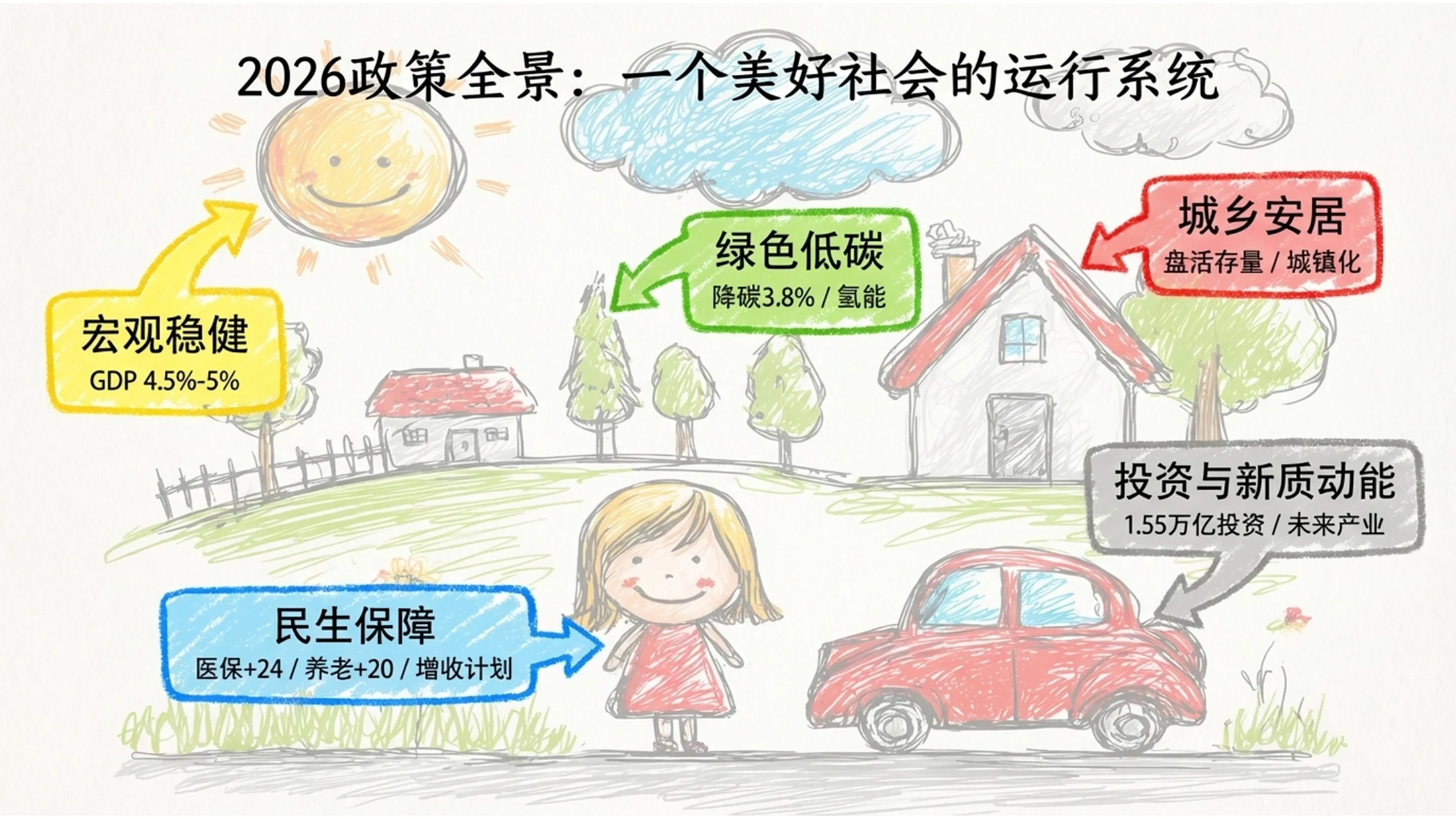 儿童蜡笔手绘风彩铅涂鸦政府工作报告PPT - 预览图10