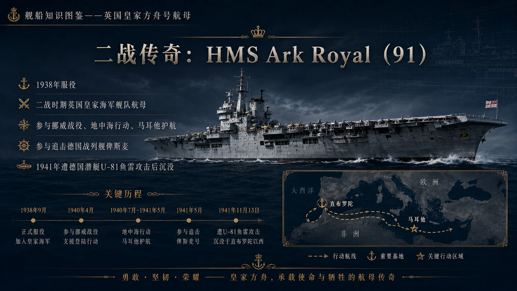 万物知识图鉴系列作品PPT——英国皇家方舟号航母 【4K】 - 预览图2