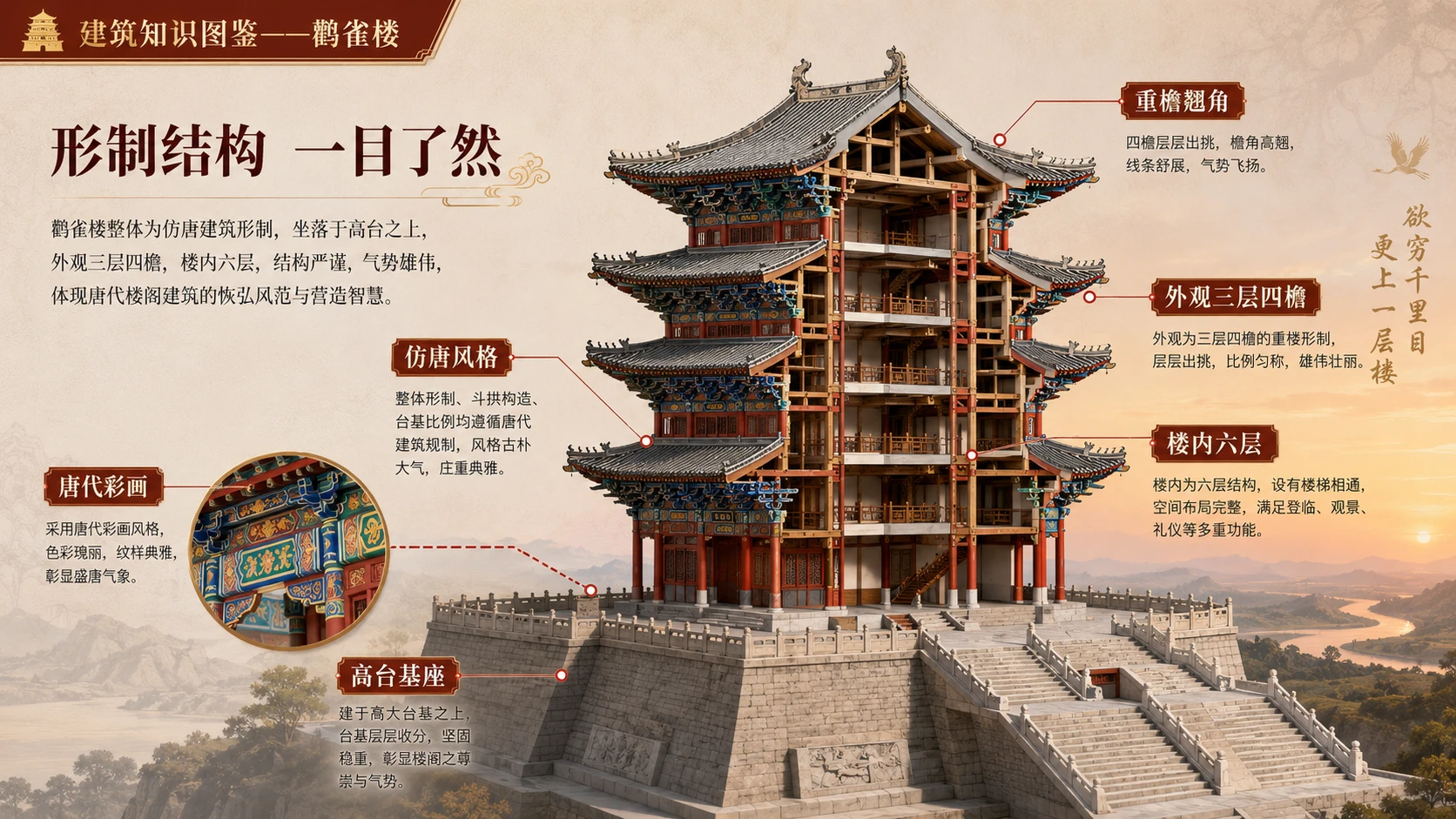 万物知识图鉴系列作品PPT——鹳雀楼【4K】 - 预览图3