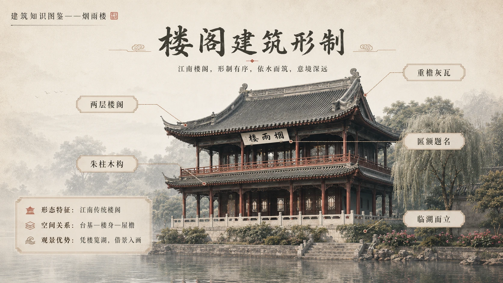 万物知识图鉴系列作品PPT——烟雨楼【4K】 - 预览图4