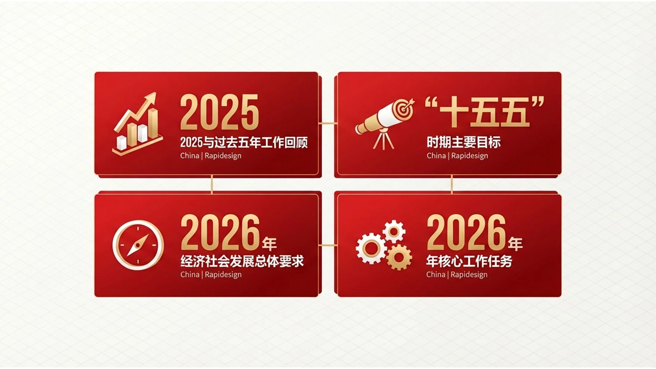红金政务简约风格政府工作报告PPT - 预览图1