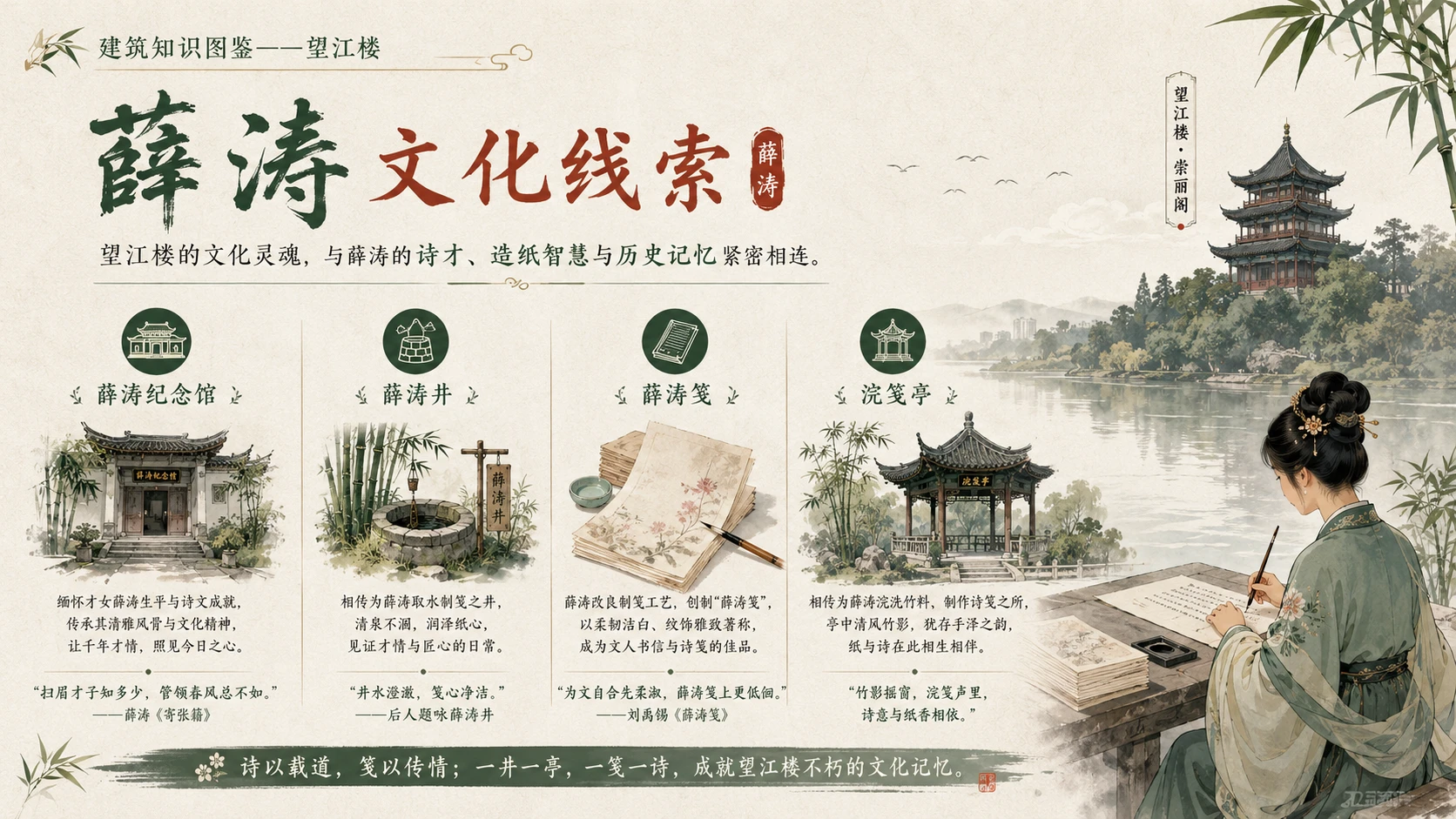 万物知识图鉴系列作品PPT——望江楼【4K】 - 预览图5