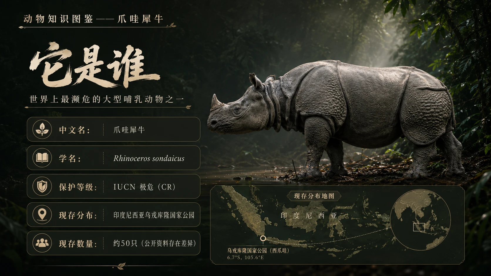 万物知识图鉴系列作品PPT——爪哇犀牛【4K】 - 预览图1