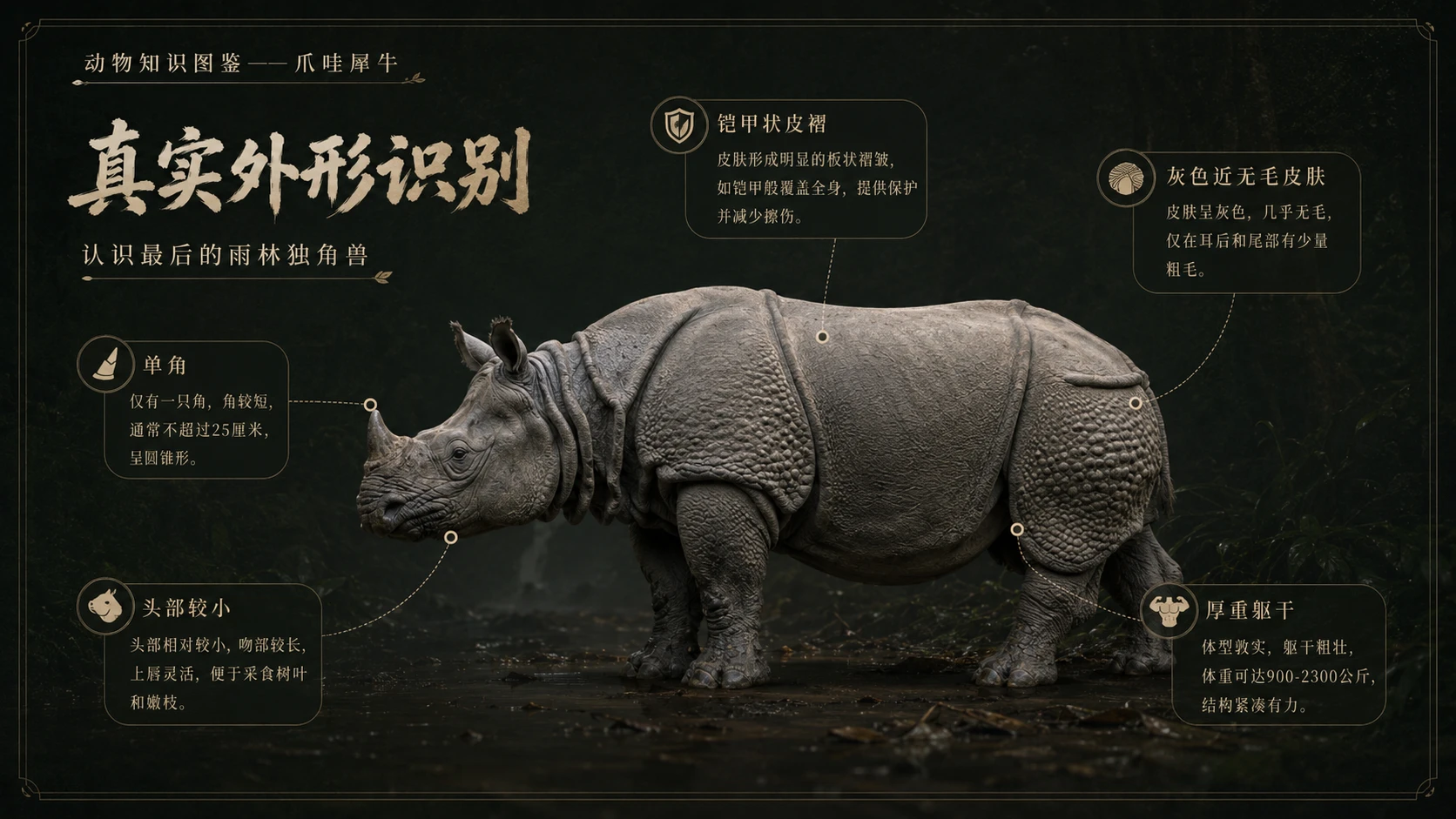 万物知识图鉴系列作品PPT——爪哇犀牛【4K】 - 预览图2
