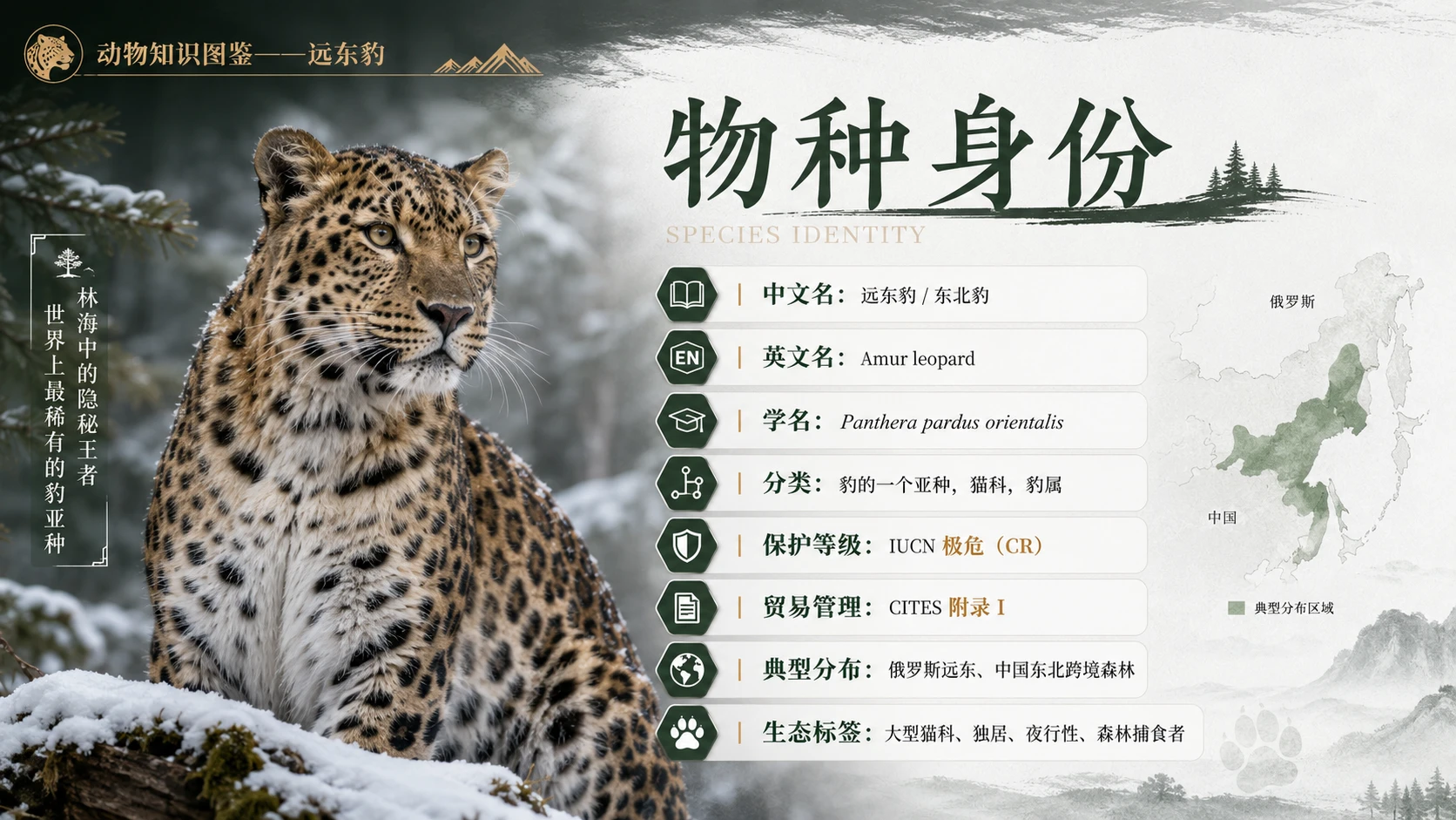 万物知识图鉴系列作品PPT——远东豹【4K】 - 预览图1