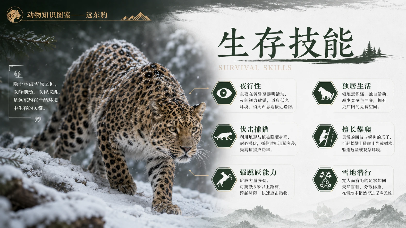 万物知识图鉴系列作品PPT——远东豹【4K】 - 预览图4
