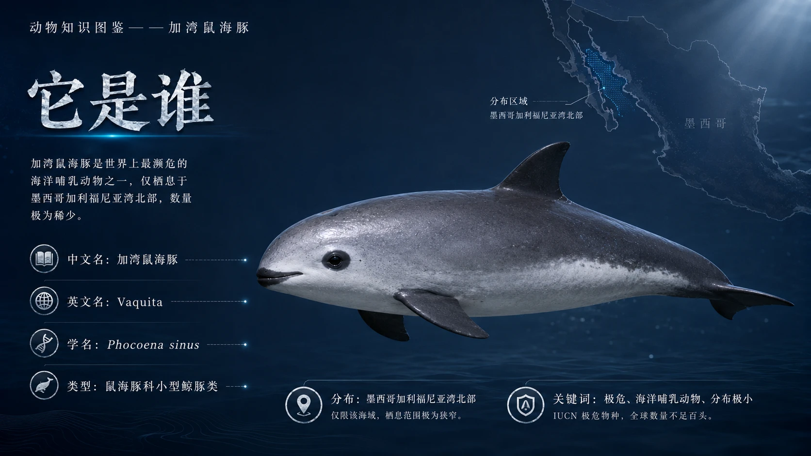 万物知识图鉴系列作品PPT——加湾鼠海豚【4K】 - 预览图1