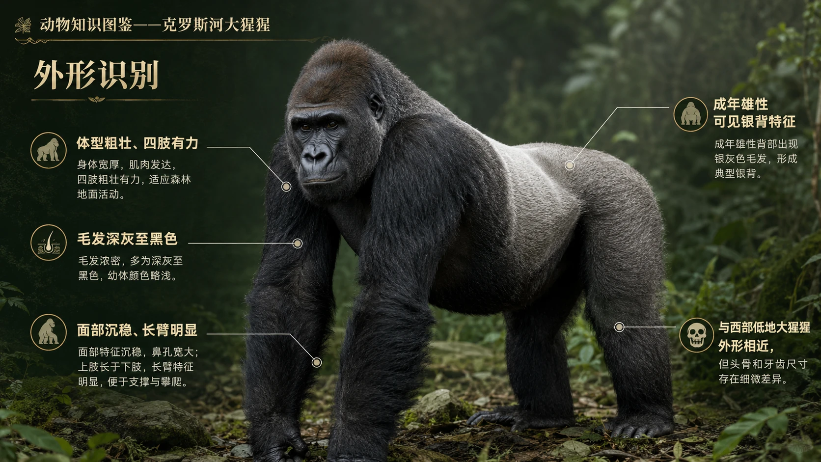 万物知识图鉴系列作品PPT——克罗斯河大猩猩【4K】 - 预览图3