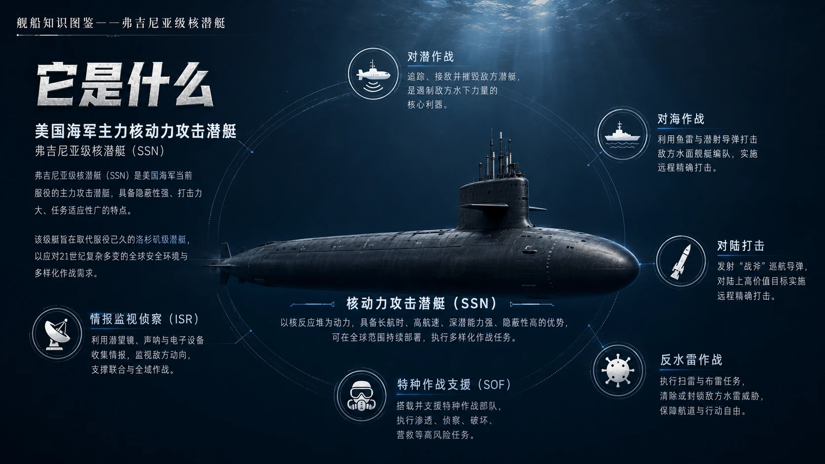 万物知识图鉴系列作品PPT——弗吉尼亚级核潜艇【4K】 - 预览图1