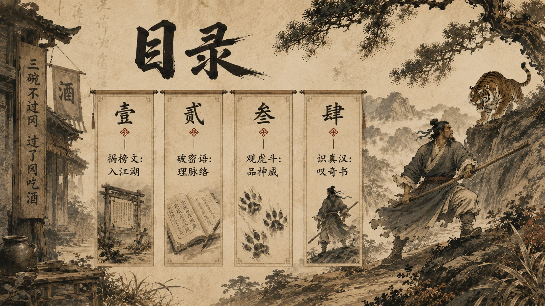部编版小学语文《景阳冈》PPT课件｜国风插画公开课教学模板 - 预览图1