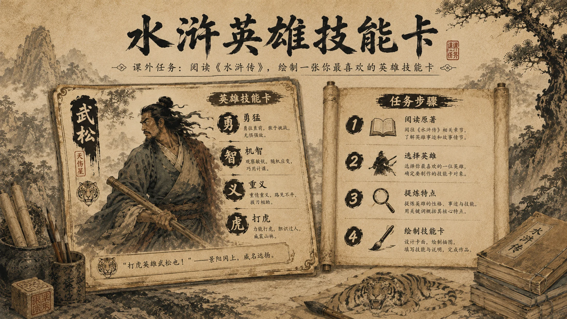 部编版小学语文《景阳冈》PPT课件｜国风插画公开课教学模板 - 预览图19